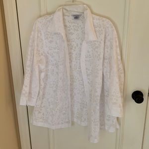 Francisca by Koret white floral sheer long sleeve button down shirt size 18w